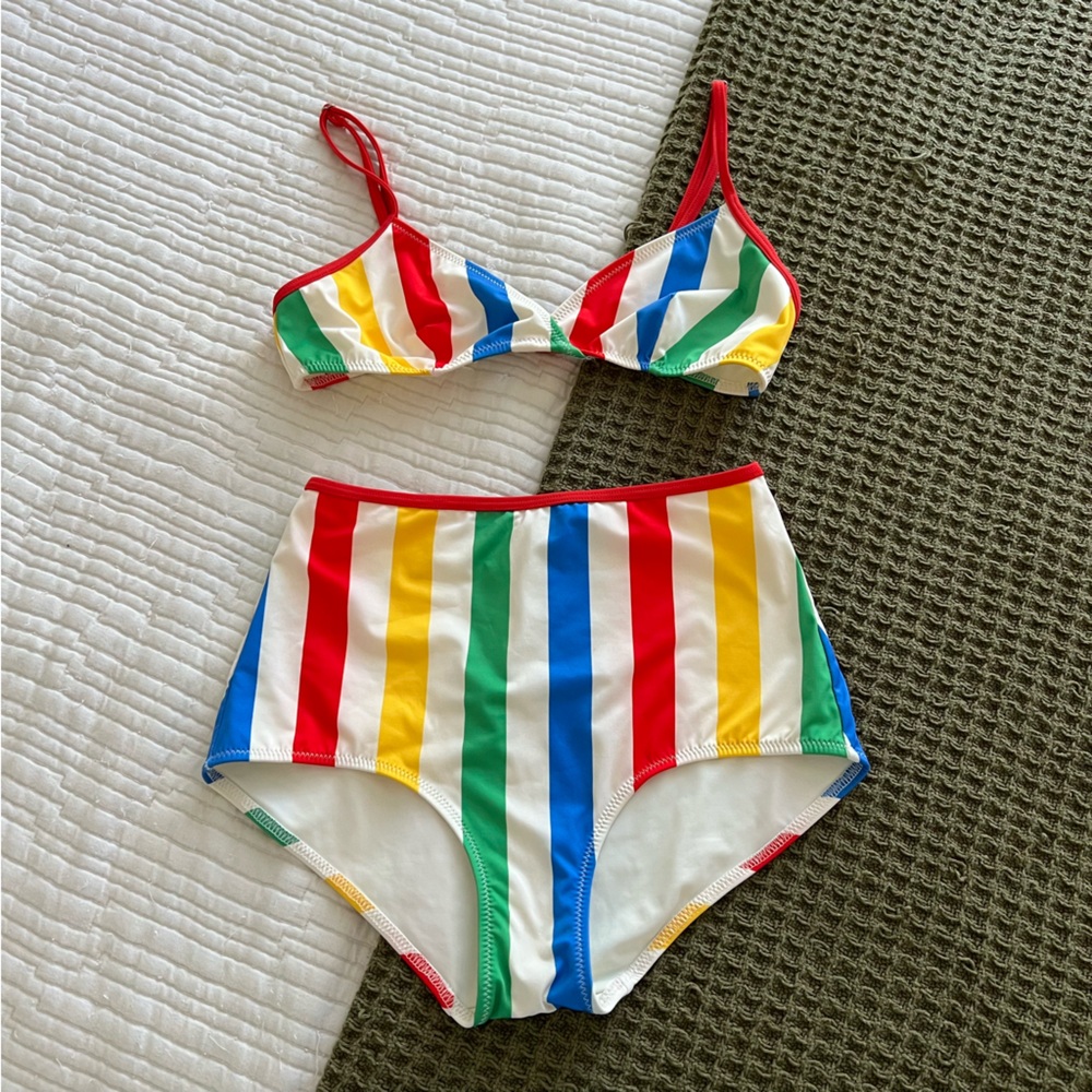 SOLID & STRIPED Red and Yellow Bikini Swimwear